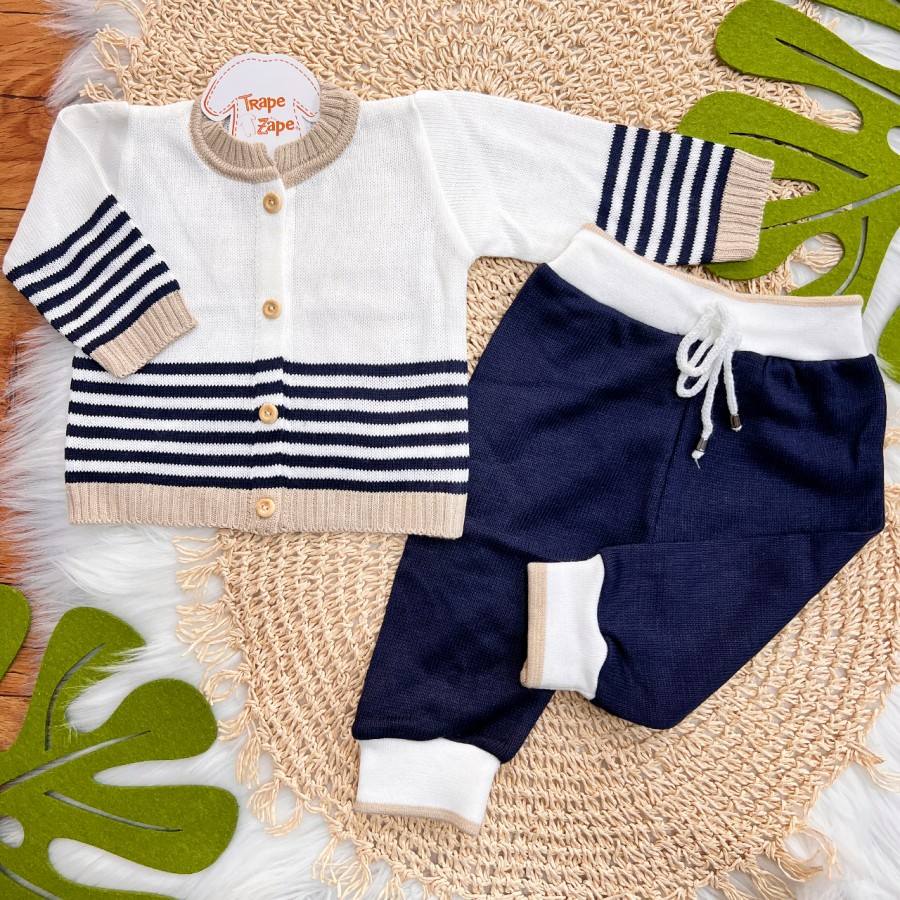 Conjunto de Linha Listras CÓS NOVO - Marinho e Areia Conjunto de Linha Listras CÓS NOVO - Marinho e Areia